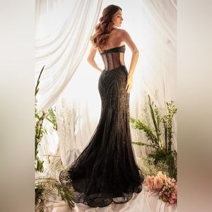 Andrea & Leo Couture Gown Black Embellished